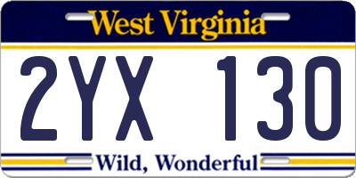 WV license plate 2YX130