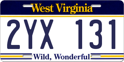 WV license plate 2YX131
