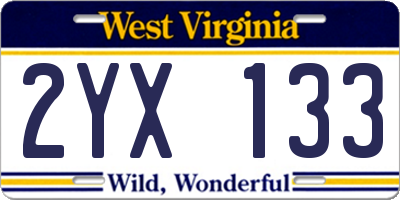 WV license plate 2YX133