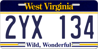 WV license plate 2YX134