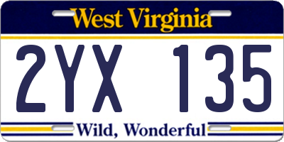 WV license plate 2YX135
