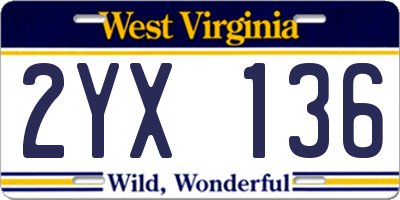 WV license plate 2YX136