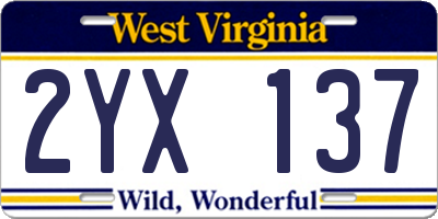 WV license plate 2YX137