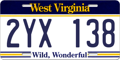 WV license plate 2YX138