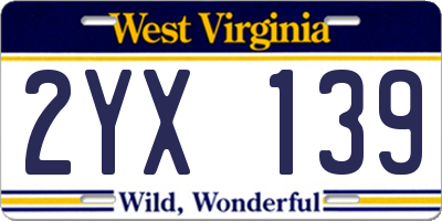 WV license plate 2YX139