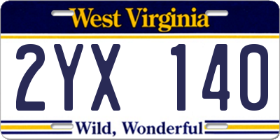 WV license plate 2YX140