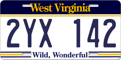 WV license plate 2YX142
