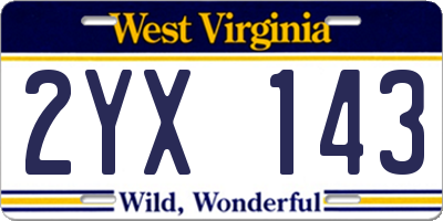 WV license plate 2YX143