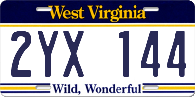 WV license plate 2YX144