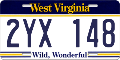 WV license plate 2YX148