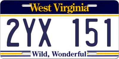 WV license plate 2YX151