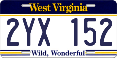 WV license plate 2YX152