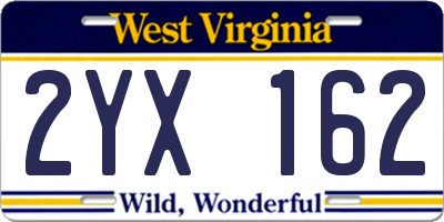 WV license plate 2YX162