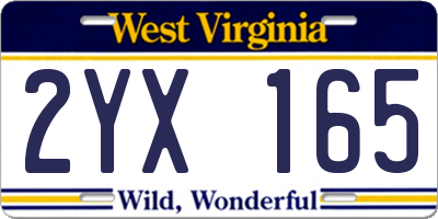 WV license plate 2YX165