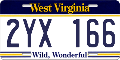 WV license plate 2YX166