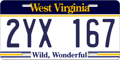 WV license plate 2YX167