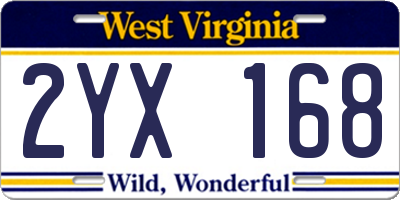 WV license plate 2YX168