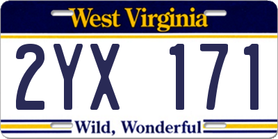 WV license plate 2YX171