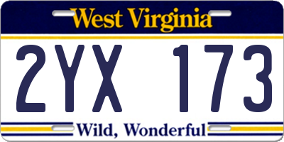 WV license plate 2YX173