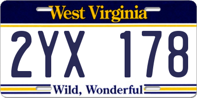 WV license plate 2YX178