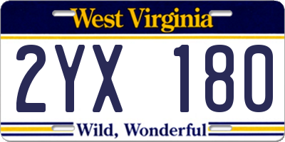 WV license plate 2YX180