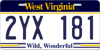 WV license plate 2YX181