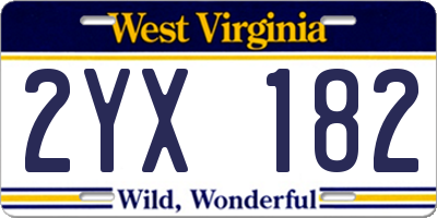 WV license plate 2YX182