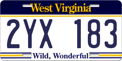 WV license plate 2YX183
