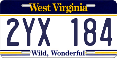 WV license plate 2YX184