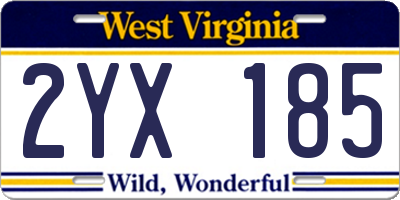 WV license plate 2YX185