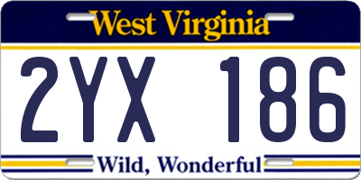 WV license plate 2YX186