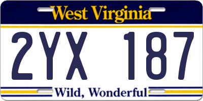 WV license plate 2YX187