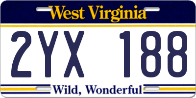 WV license plate 2YX188