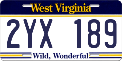 WV license plate 2YX189