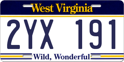 WV license plate 2YX191