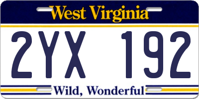 WV license plate 2YX192