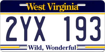 WV license plate 2YX193