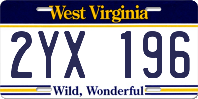 WV license plate 2YX196