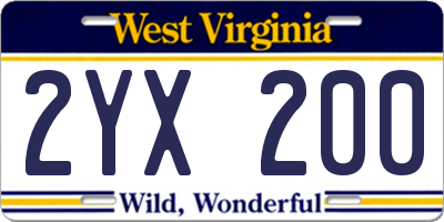 WV license plate 2YX200