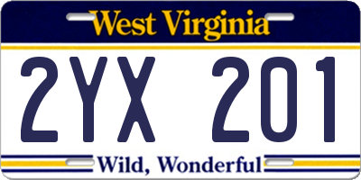 WV license plate 2YX201
