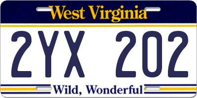 WV license plate 2YX202