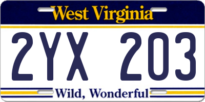 WV license plate 2YX203