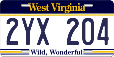 WV license plate 2YX204