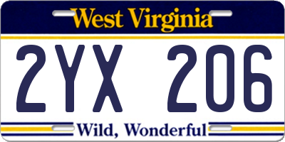 WV license plate 2YX206