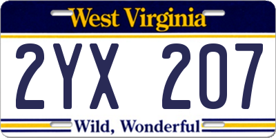 WV license plate 2YX207