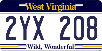 WV license plate 2YX208