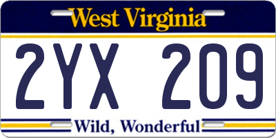 WV license plate 2YX209