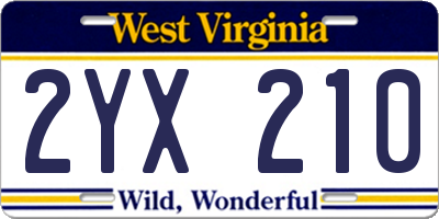 WV license plate 2YX210