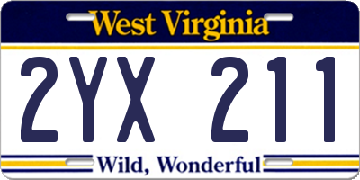 WV license plate 2YX211