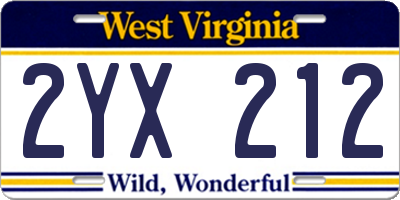WV license plate 2YX212